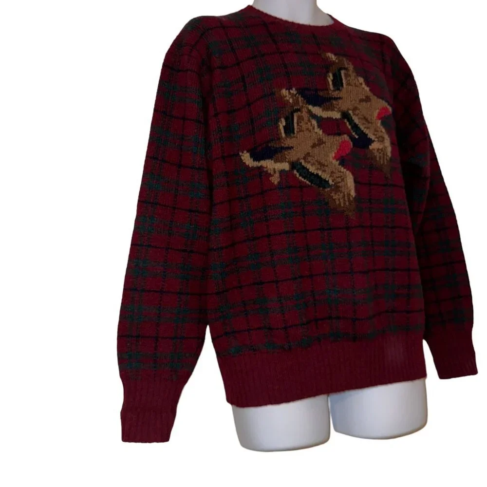 Rare Vintage Ralph Lauren Mallard Duck Sweater Mens L Wool Plaid Christmas - Picture 4 of 11
